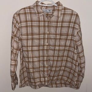 Old Navy Men's Tan and White Plaid Shirt